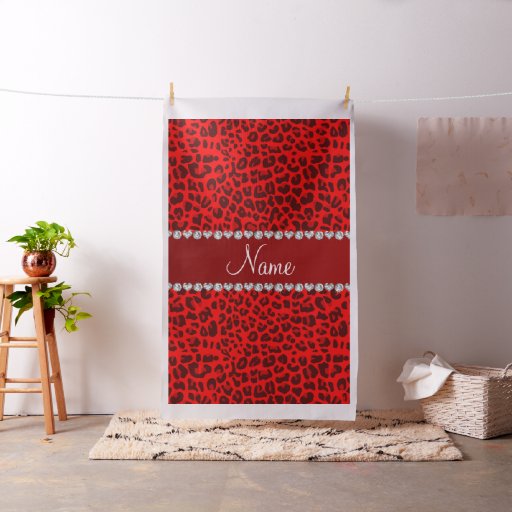 Personalized name neon red leopard pattern fabric
