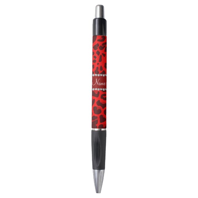 Personalized name neon red leopard pattern pen (Front Vertical)