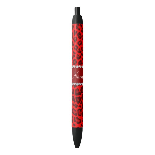 Personalized name neon red leopard pattern pen (Front Vertical)