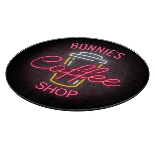 Personalized NAME Neon Style Coffee Shop Custom Cutting Board