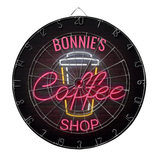 Personalized NAME Neon Style Coffee Shop Custom Dart Board (Front)