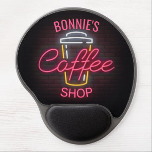 Personalized NAME Neon Style Coffee Shop Custom Gel Mouse Pad