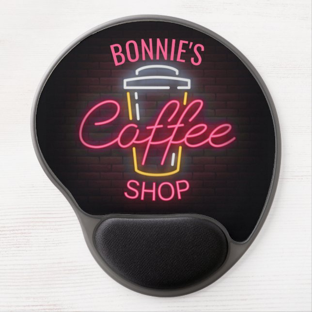 Personalized NAME Neon Style Coffee Shop Custom Gel Mouse Pad (Front)