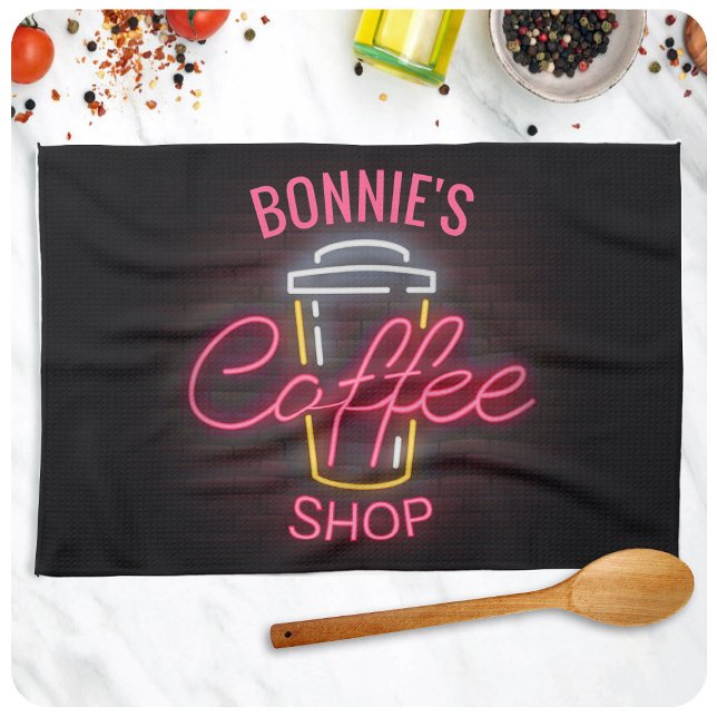 Personalized NAME Neon Style Coffee Shop Custom Kitchen Towel (Creator Uploaded)