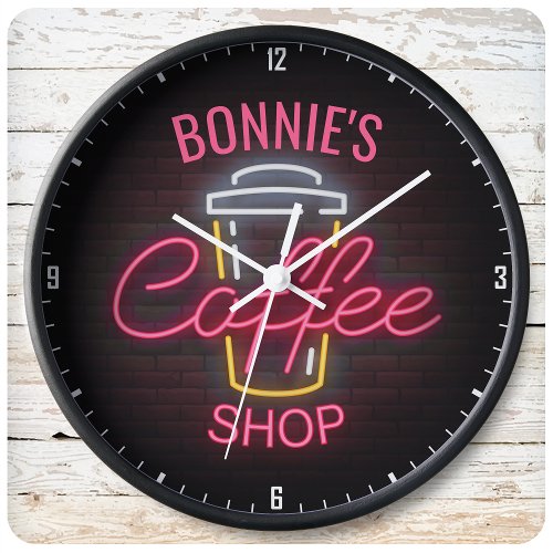 Personalized NAME Neon Style Coffee Shop Custom Large Clock