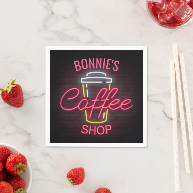 Personalized NAME Neon Style Coffee Shop Custom Napkins (Insitu)