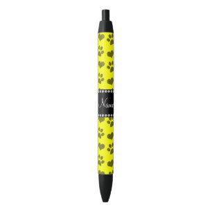 Personalized name neon yellow hearts and paw print pen