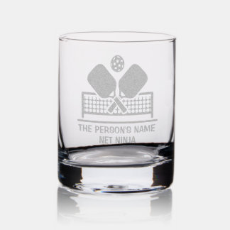 Personalized Name Net Ninja Pickleball Etched Rocks Glass