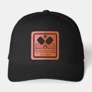 Personalized Name Net Ninja Pickleball Leather Patch Hat