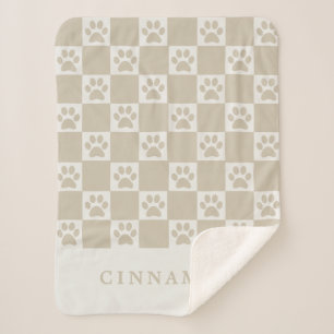 Personalized Name Neutral Checkered Dog Sherpa Blanket