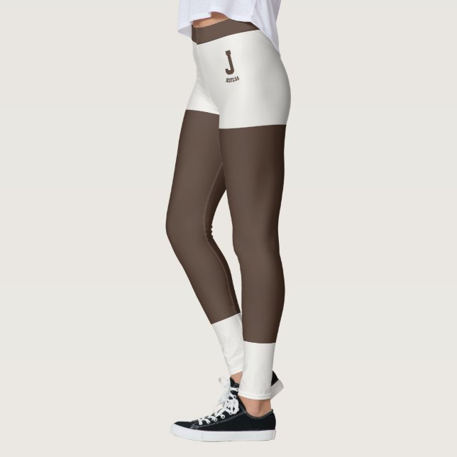 Personalized Name Neutral Espresso Brown Monogram Leggings (Left)