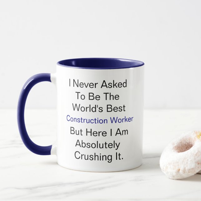 Personalized name never asked  Construction Worker Mug (With Donut)