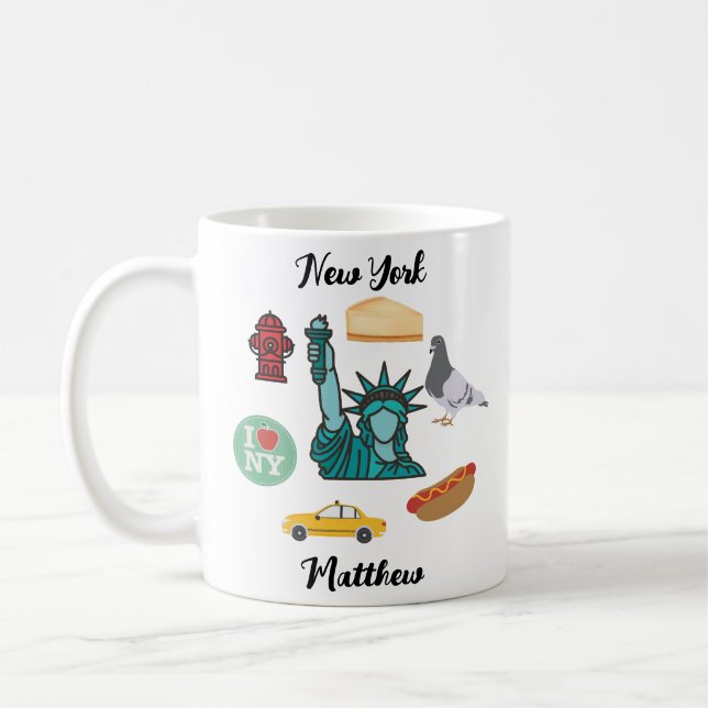 Personalized Name New York Cheesecake Pigeon NY  Coffee Mug (Left)