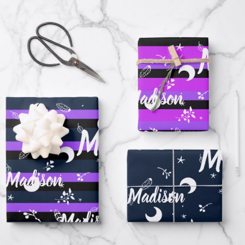 Personalized Name Night Halloween Girl Whimsical Wrapping Paper Sheets