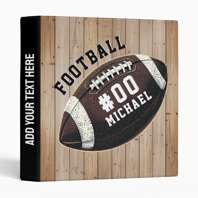 Personalized Name & Number American football Wood  3 Ring Binder (Front/Spine)