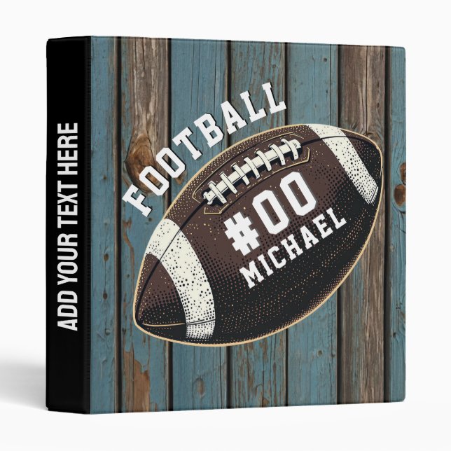 Personalized Name & Number American football Wood  3 Ring Binder (Front/Spine)