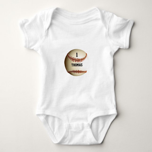 Personalized Name Number Baseball Baby Bodysuit (Front)
