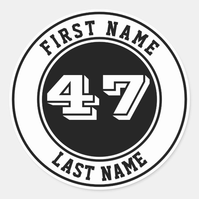Personalized Name & Number Baseball Bat Knob Classic Round Sticker (Front)