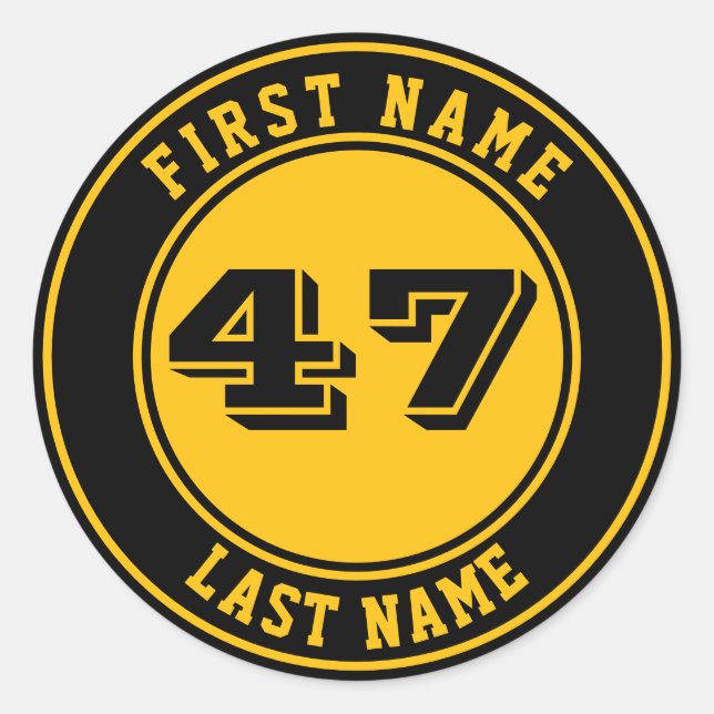 Personalized Name & Number Baseball Bat Knob Classic Round Sticker (Front)
