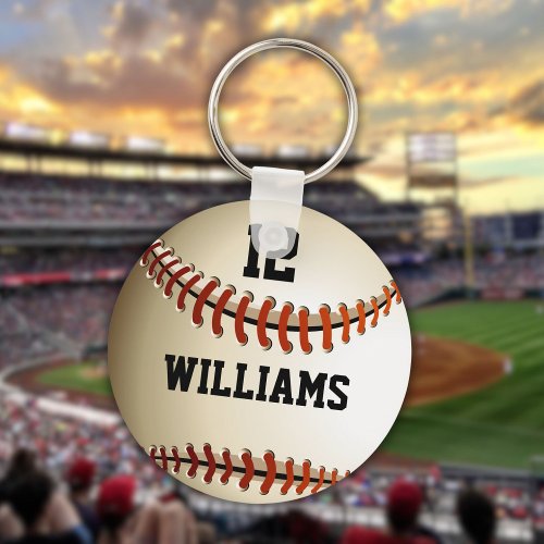 Personalized Name Number Baseball Keychain
