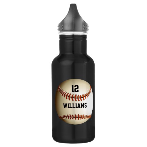 Personalized Name Number Baseball Stainless Steel Water Bottle