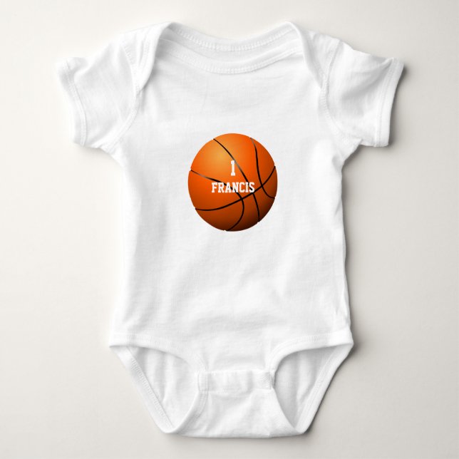 Personalized Name Number Basketball Baby Bodysuit (Front)