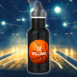 Personalized Name Number Basketball Stainless Steel Water Bottle<br><div class="desc">Personalized name and team number basketball gift. Designed by Thisisnotme©</div>