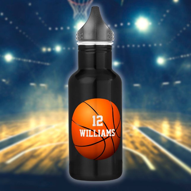Personalized Name Number Basketball Stainless Steel Water Bottle (Creator Uploaded)