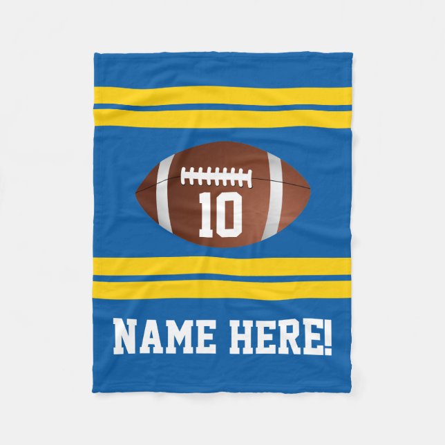 Personalized Name Number Blue/Yellow Gold Football Fleece Blanket (Front)