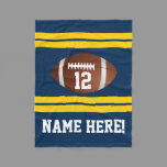 Personalized Name Number Gold/Navy Blue Football Fleece Blanket