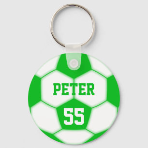 Personalized Name Number Green Soccer Ball Keychain
