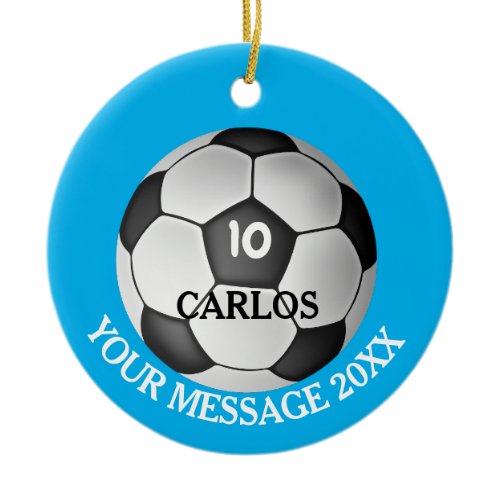 Personalized Name Number Message Soccer Ball Ceramic Ornament