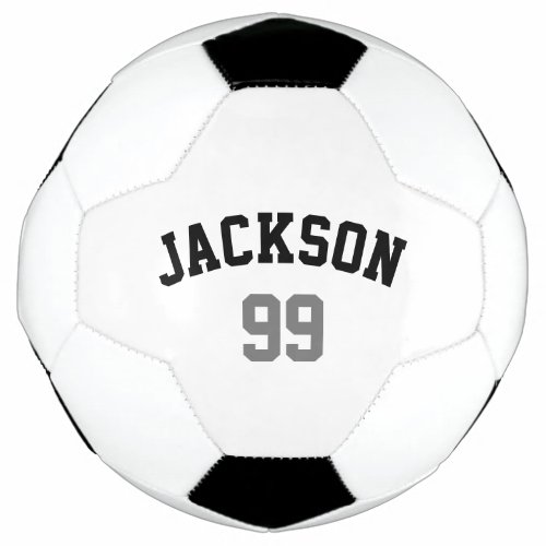 Personalized Name Number Minimalistic Black Grey Soccer Ball