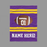 Personalized Name Number Purple/Yellow Football Fleece Blanket