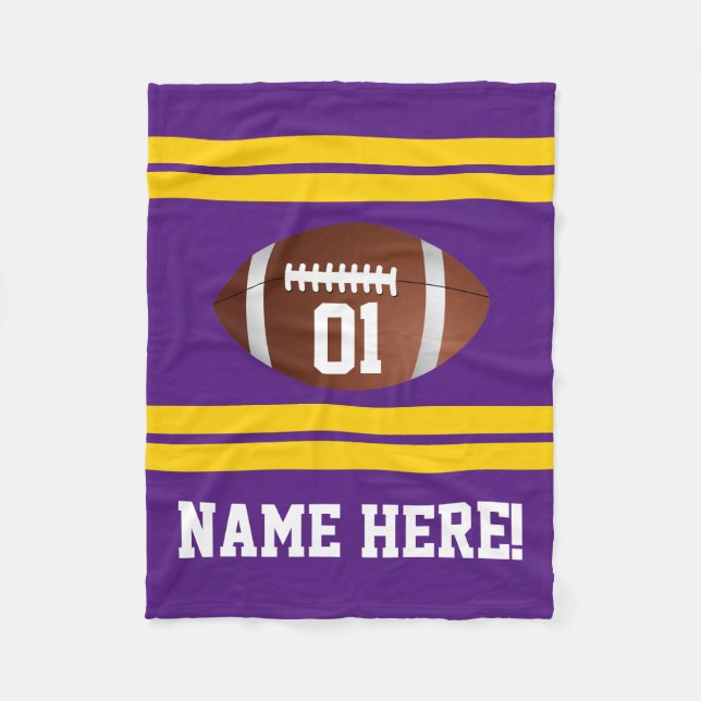 Personalized Name Number Purple/Yellow Football Fleece Blanket (Front)