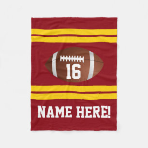 Personalized Name Number Red/Gold Football Fleece Blanket