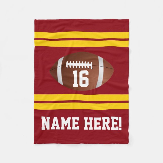 Personalized Name Number Red/Gold Football Fleece Blanket (Front)