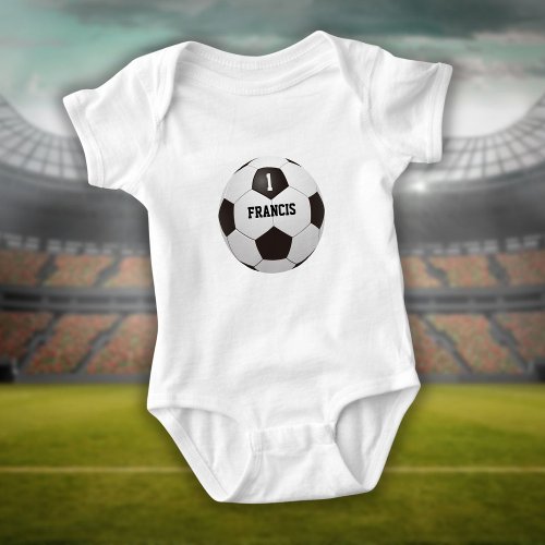 Personalized Name Number Soccer Ball Baby Bodysuit