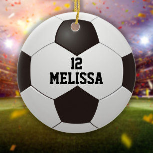 Personalized Name Number Soccer Ball Ceramic Ornament