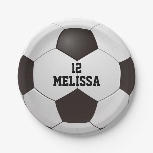 Personalized Name Number Soccer Ball Paper Plates