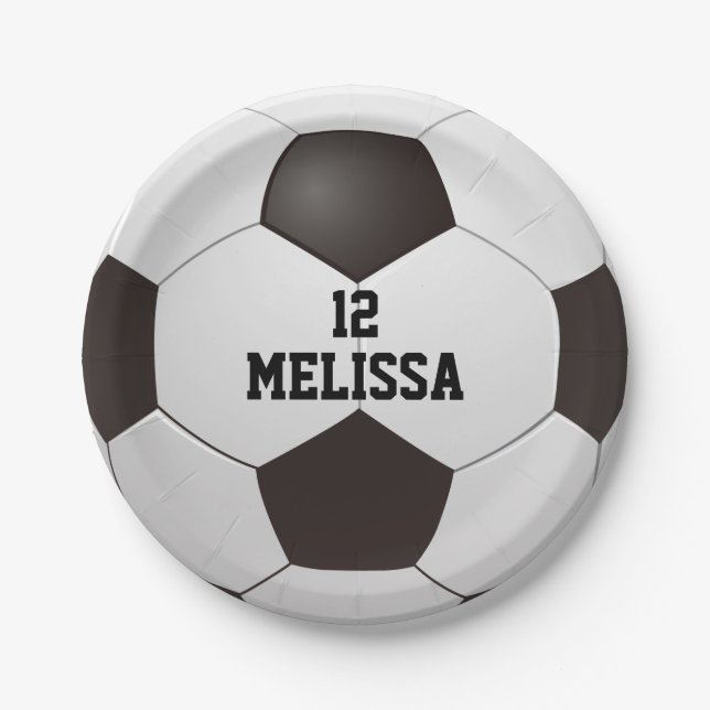 Personalized Name Number Soccer Ball Paper Plates (Front)