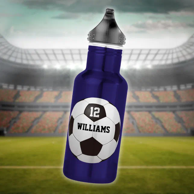 Personalized Name Number Soccer Ball Stainless Steel Water Bottle | Zazzle