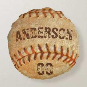 Personalized name & number White Baseball Round Pillow