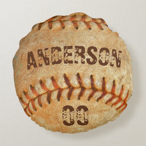 Personalized name  number White Baseball Round Pillow
