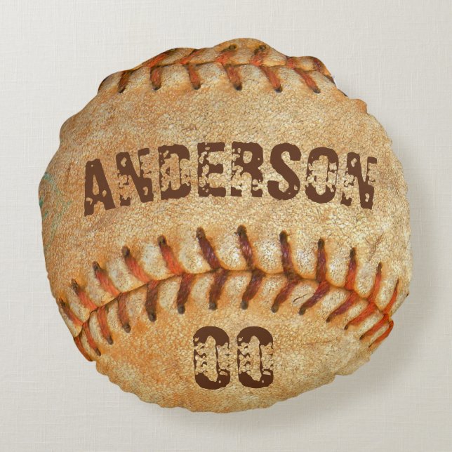 Personalized name & number White Baseball Round Pillow (Back)