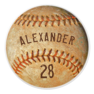 Personalized Name & Number White Baseball Sports Ceramic Knob