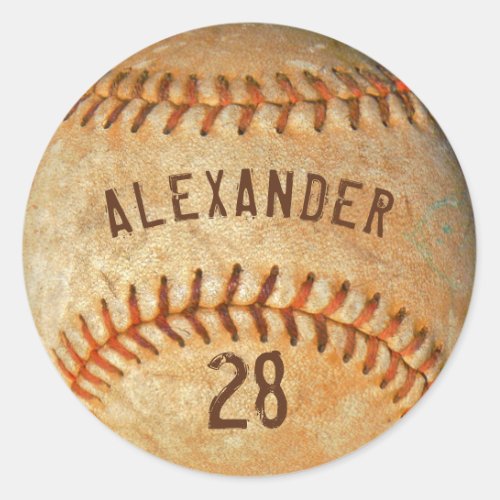 Personalized Name  Number White Baseball Sports  Classic Round Sticker
