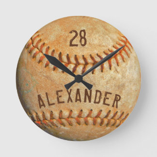 Personalized Name & Number White Baseball Sports Round Clock