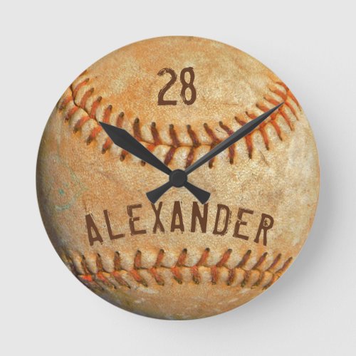 Personalized Name  Number White Baseball Sports  Round Clock