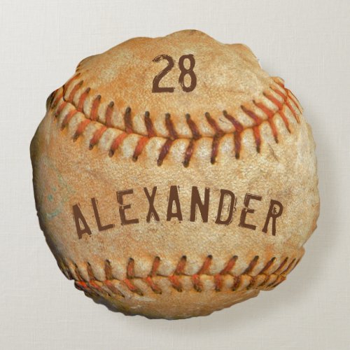 Personalized Name  Number White Baseball Sports Round Pillow